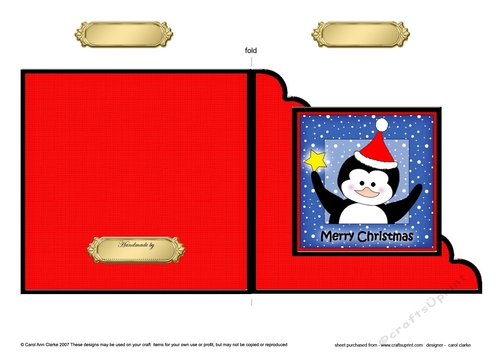 Cute Penguin has a Christmas Star - Cut and Fold Corner Card  