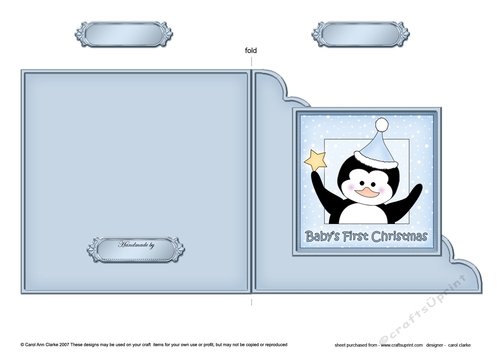 Cute Penguin has a Christmas Star - Babys 1st Christmas - Cut and Fold Corner Card 