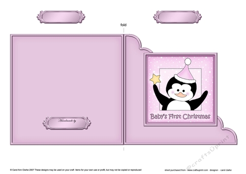 Cute Penguin has a Christmas Star - Babys 1st Christmas - Cut and Fold Corner Card 