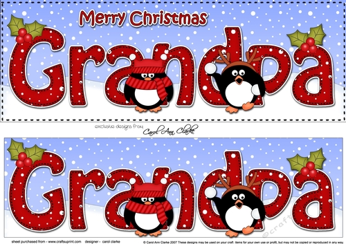 Large DL Merry Christmas GRANDPA 3D decoupage with Penguins