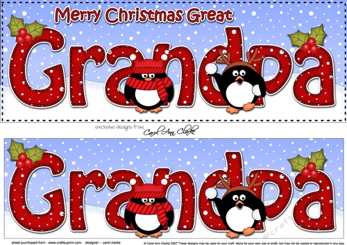 Large DL Merry Christmas GREAT GRANDPA 3D decoupage with Penguins