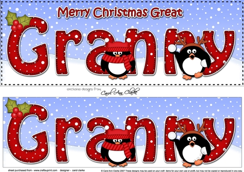 Large DL Merry Christmas GREAT GRANNY 3D decoupage with Penguins