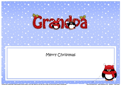 Large DL Merry Christmas GRANDPA insert with Penguins