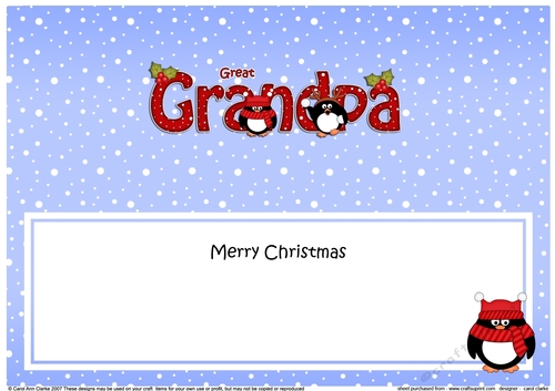Large DL Merry Christmas GREAT GRANDPA insert with Penguins