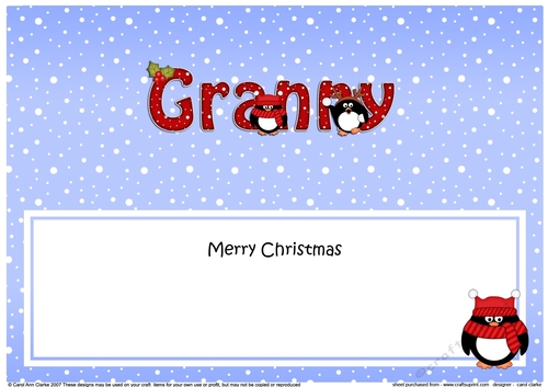 Large DL Merry Christmas GRANNY insert with Penguins
