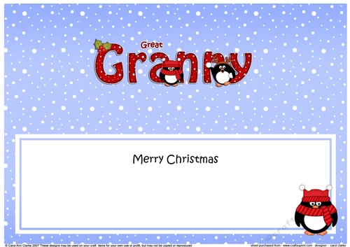 Large DL Merry Christmas GREAT GRANNY insert with Penguins