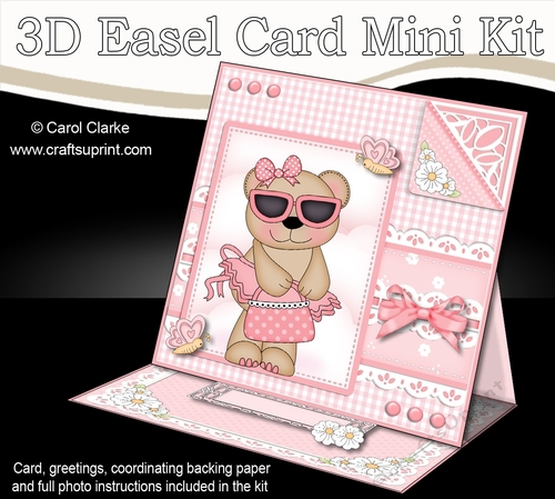 3D Easel Card Mini Kit - Pretty in Pink - Livvy Bear is going Shopping