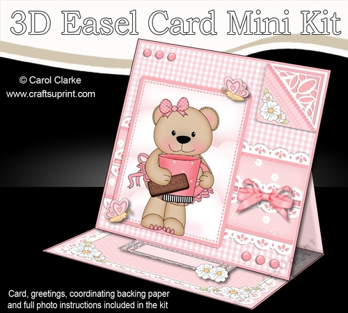3D Easel Card Mini Kit - Pretty in Pink - Livvy Bear has Hot Chocolate & Biccies!!
