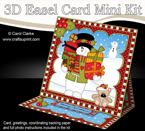 3D Easel Card Mini Kit - Christmas Snowman Rio has lots of Presents!