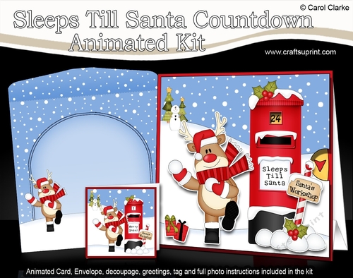 3D Animated Sleeps Till Santa Christmas Postbox Countdown Card Kit - Rudolph is Snowballing!