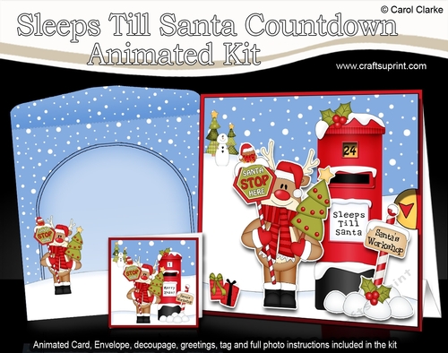 3D Animated Sleeps Till Santa Christmas Postbox Countdown Card Kit - Rudolph is getting ready for Santa!