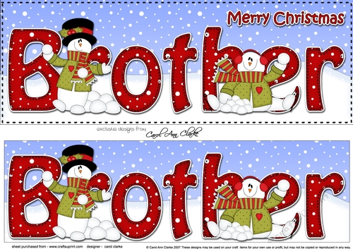 Large DL Merry Christmas BROTHER 3D decoupage with Snowman Rio
