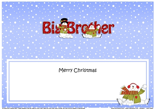 Large DL Merry Christmas to my BIG BROTHER insert with Snowman Rio