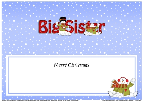 Large DL Merry Christmas to my BIG SISTER insert with Snowman Rio