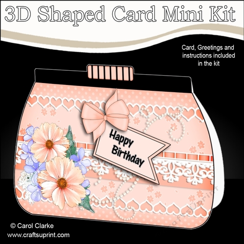 3D Shaped Card  Kit - A Touch of Elegance Flowers, Lace & Pearls Clutch Bag