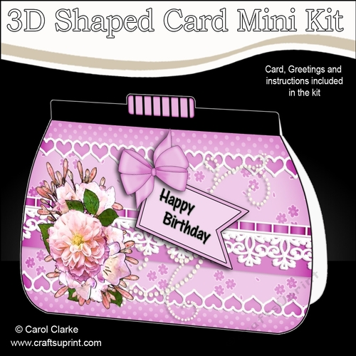 3D Shaped Card  Kit - A Touch of Elegance Flowers, Lace & Pearls Clutch Bag