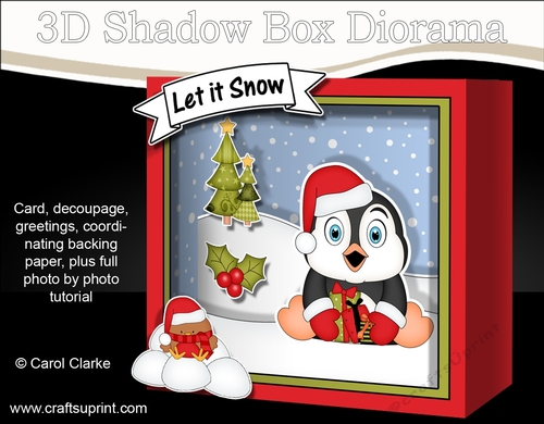 3D Christmas Diorama Shadow Box Card Mini Kit - Pip Penguin has Xmas Presents
