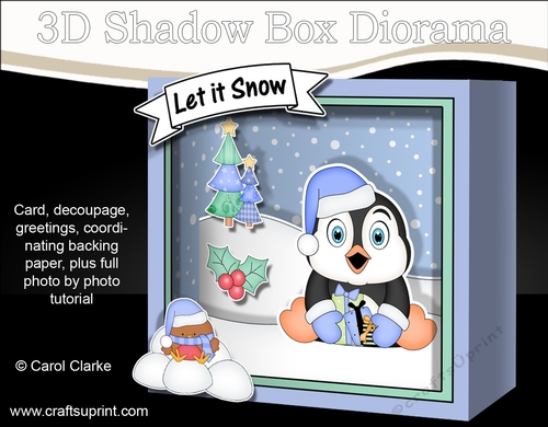 3D Christmas Diorama Shadow Box Card Mini Kit - Pip Penguin has Xmas Presents