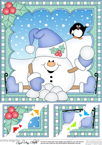 Christmas Snowball Sam 8 x 8 Scalloped Corner Topper 