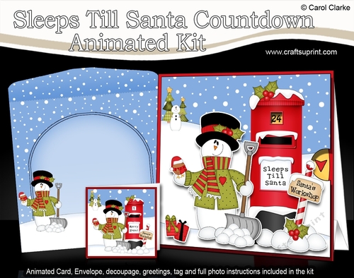 3D Animated Sleeps Till Santa Christmas Postbox Countdown Card Kit - Snowman Rio is Clearing the Snow