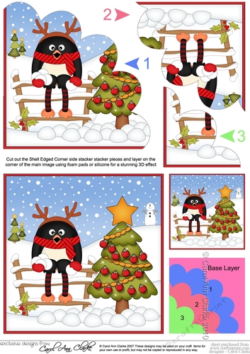 Christmas Pip Penguin has decorated the Xmas Tree Shell Edged Corner Side Stacker