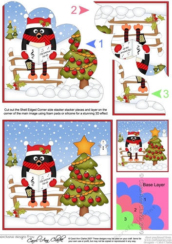 Christmas Pip Penguin has decorated the Xmas Tree Shell Edged Corner Side Stacker