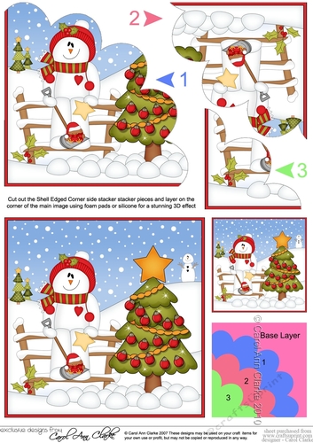Christmas Snowman Rio has decorated the Xmas Tree Shell Edged Corner Side Stacker