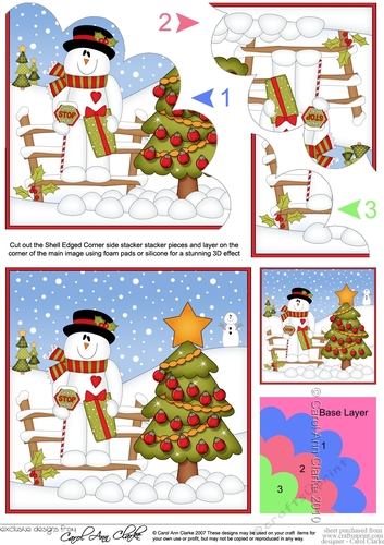 Christmas Snowman Rio has decorated the Xmas Tree Shell Edged Corner Side Stacker