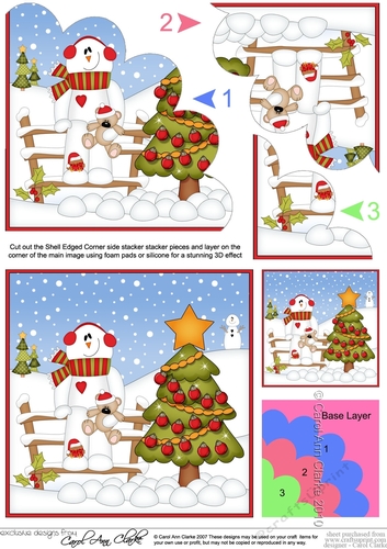 Christmas Snowman Rio has decorated the Xmas Tree Shell Edged Corner Side Stacker