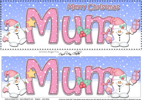 Large DL Merry Christmas MUM 3D decoupage with Snowball Sam 