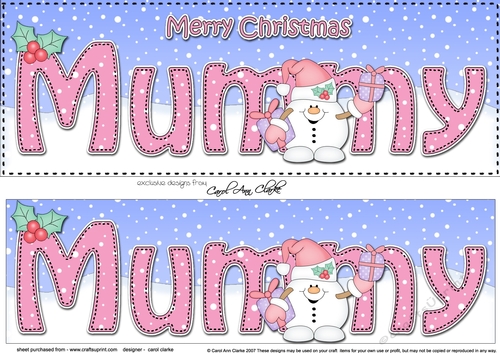 Large DL Merry Christmas MUMMY 3D decoupage with Snowball Sam 