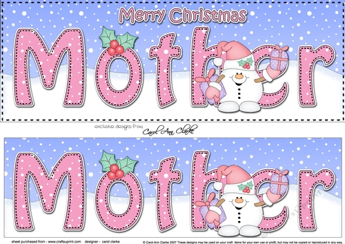 Large DL Merry Christmas MOTHER 3D decoupage with Snowball Sam 
