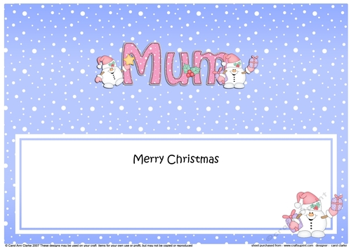Large DL Merry Christmas MUM insert with Snowball Sam 