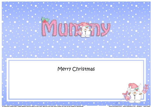 Large DL Merry Christmas MUMMY insert with Snowball Sam 