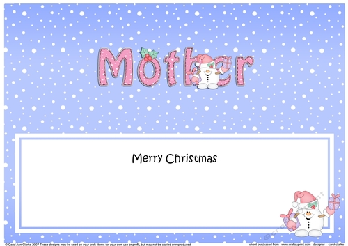 Large DL Merry Christmas MOTHER insert with Snowball Sam 