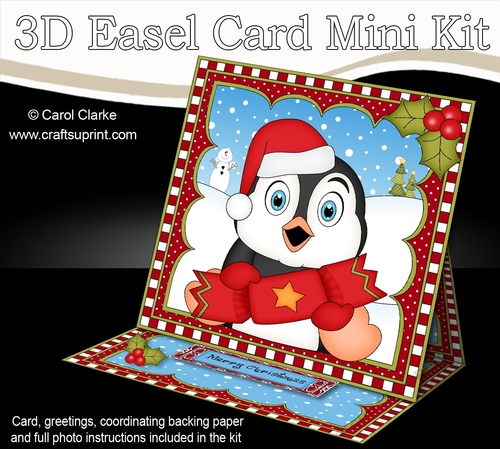 3D Easel Card Mini Kit - Christmas Penguin has an Xmas Cracker
