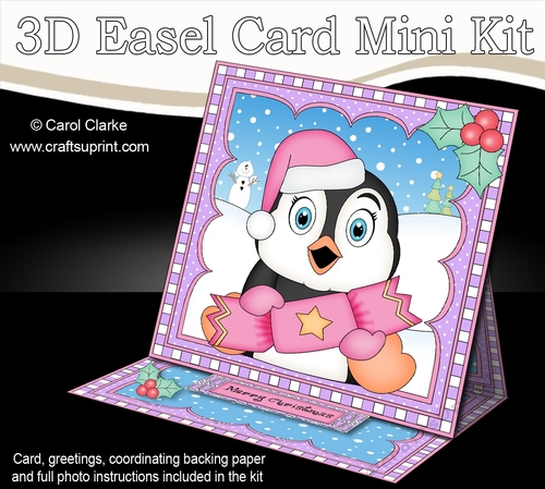 3D Easel Card Mini Kit - Christmas Penguin has an Xmas Cracker