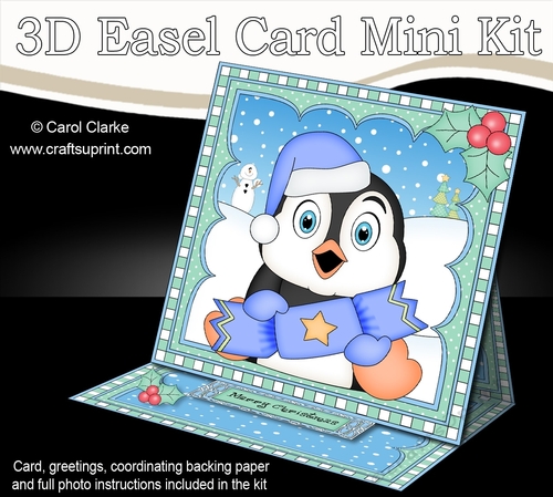 3D Easel Card Mini Kit - Christmas Penguin has an Xmas Cracker