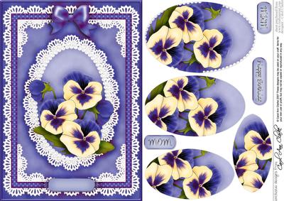 A5 Pansy, Lace and Pearls Quick Card with Pyramage