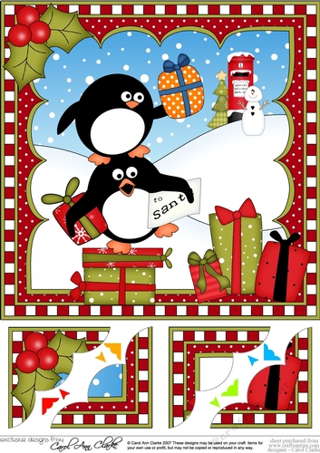 Christmas Penguin 8 x 8 Scalloped Corner Topper  