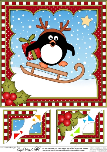 Christmas Penguin 8 x 8 Scalloped Corner Topper  
