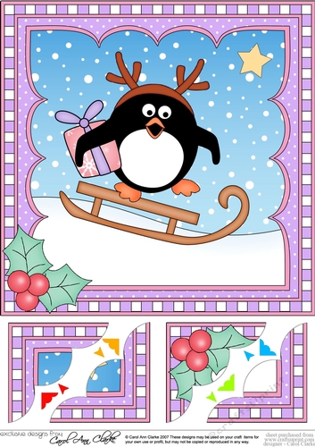 Christmas Penguin 8 x 8 Scalloped Corner Topper  
