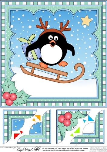 Christmas Penguin 8 x 8 Scalloped Corner Topper  
