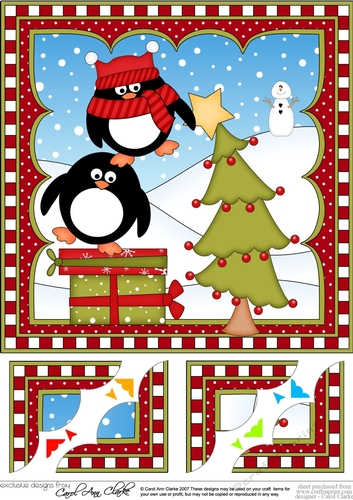 Christmas Penguin 8 x 8 Scalloped Corner Topper  
