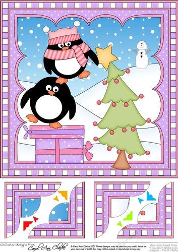 Christmas Penguin 8 x 8 Scalloped Corner Topper  