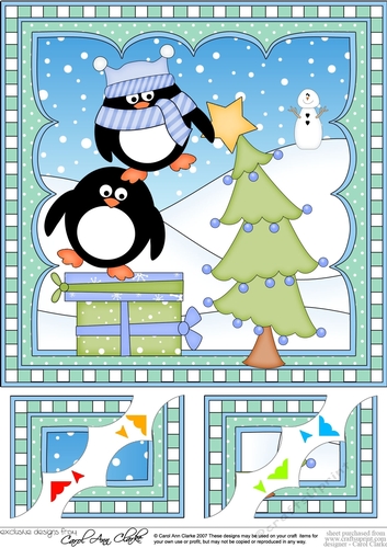Christmas Penguin 8 x 8 Scalloped Corner Topper  