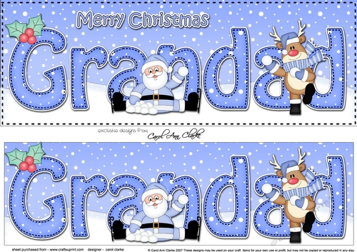 Large DL Merry Christmas GRANDAD with Santa & Rudolph 3D decoupage 