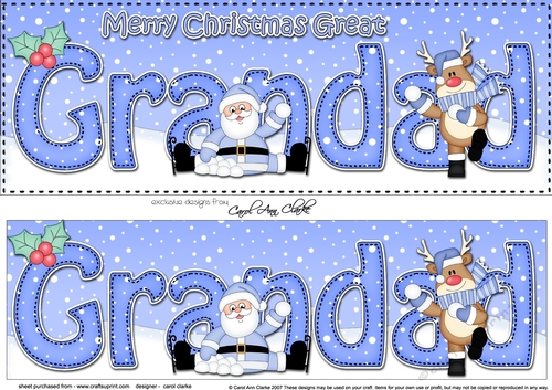 Large DL Merry Christmas GREAT GRANDAD with Santa & Rudolph 3D decoupage 
