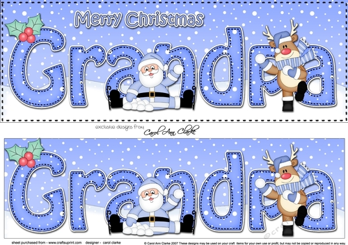 Large DL Merry Christmas GRANDPA with Santa & Rudolph 3D decoupage 