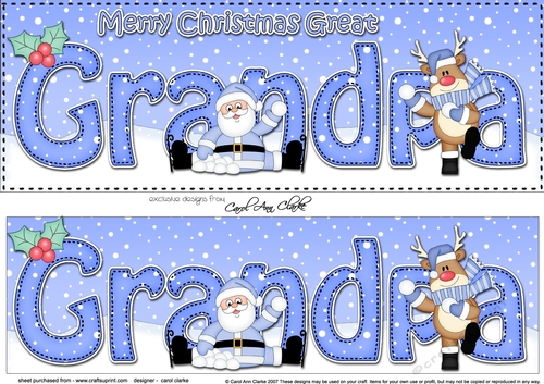 Large DL Merry Christmas GREAT GRANDPA with Santa & Rudolph 3D decoupage 